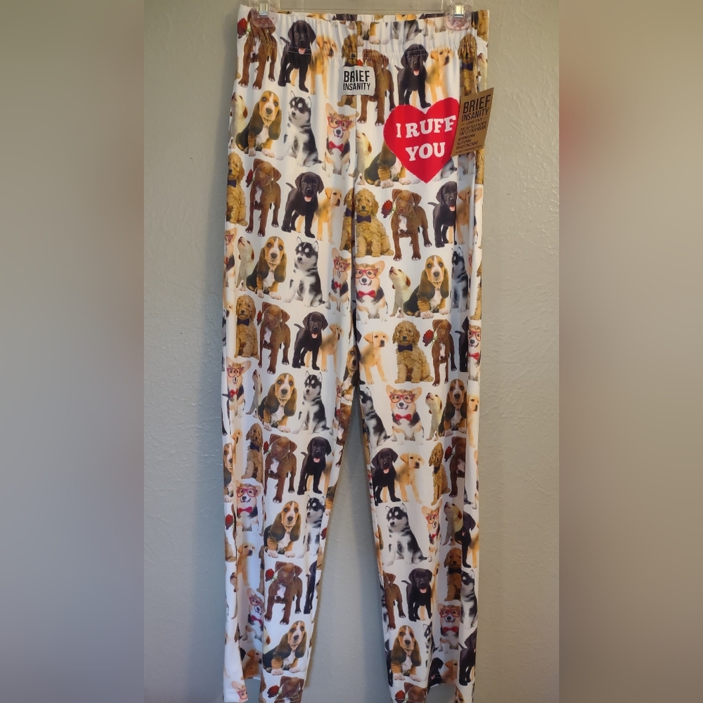 Brief Insanity Puppy Dog Lovers Unisex Lounge Pants Size Small NWT